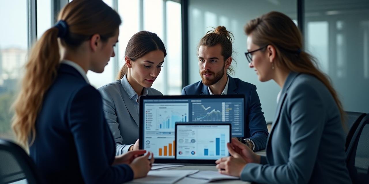 Team monitoring secure financial data panels